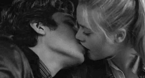 Man and Woman Kissing in Black and White