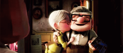 Man and Woman Kissing in Cartoon Room