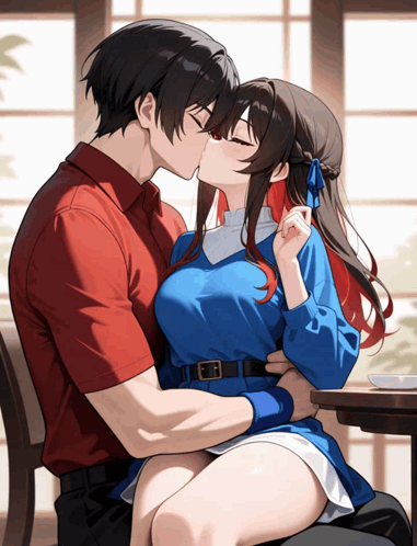 Man and Woman Kissing in Front of Window