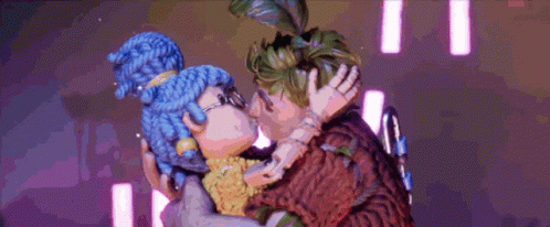 Man and Woman Kissing in Video Game