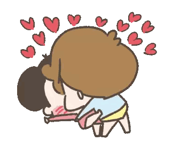 Man and Woman Kissing with Hearts