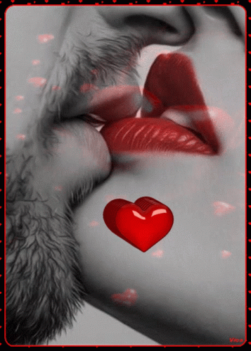 Man And Woman Kissing With Red Heart GIF