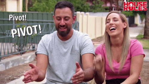 Man And Woman Laughing Saying Pivot GIF