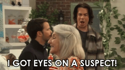 Man and Woman Looking at Each Other Saying I Got Eyes on a Suspect