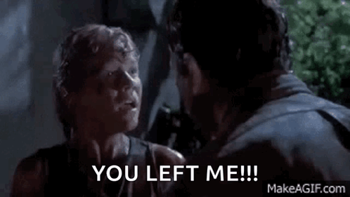 Man And Woman Looking At Each Other Saying You Left Me GIF