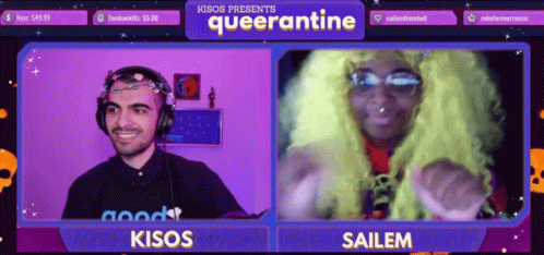 Man and Woman on Kisos Presents Queerantine Screen