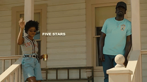Man and Woman on Porch with Five Stars