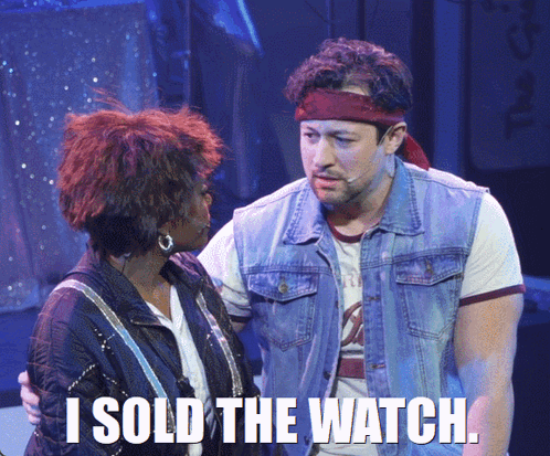 Man and Woman on Stage Saying I Sold the Watch