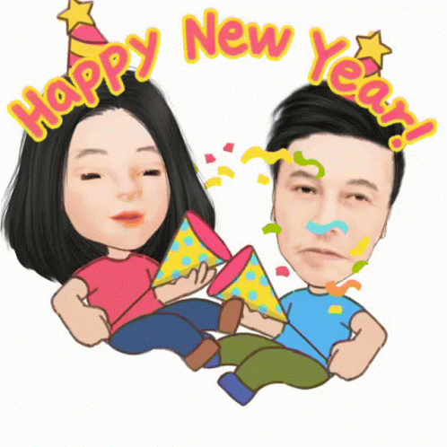 Man and Woman Party Hats Happy New Year