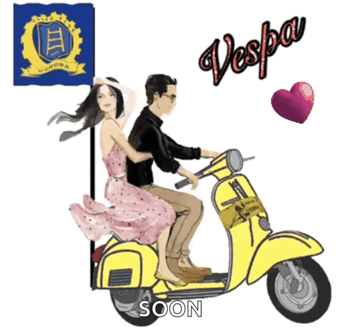 Man and Woman Riding Yellow Vespa