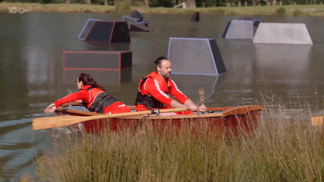 Man And Woman Row The Red Boat GIF
