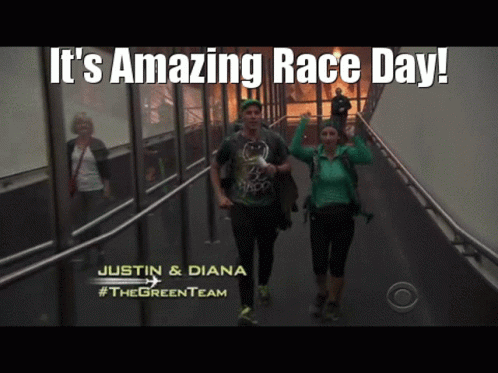 Man and Woman Running Down Stairs