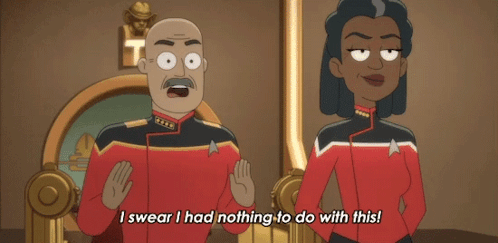 Man And Woman Saying I Swear I Had Nothing To Do With This GIF