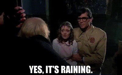 Man and Woman Saying It's Raining