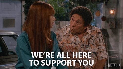 Man And Woman Saying We're All Here To Support You GIF