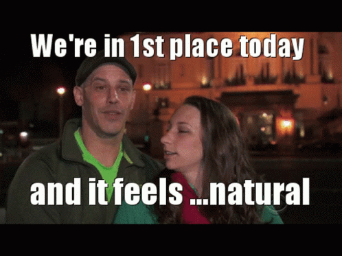 Man And Woman Saying We're In 1St Place Today GIF