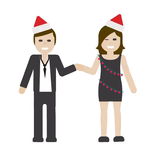 Man and Woman Shaking Hands in Santa Hats