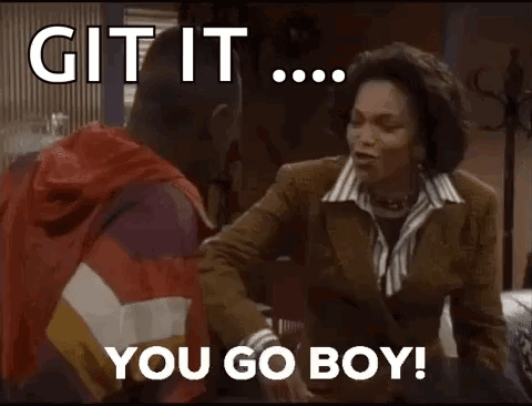 Man and Woman Shaking Hands Saying Git It You Go Boy