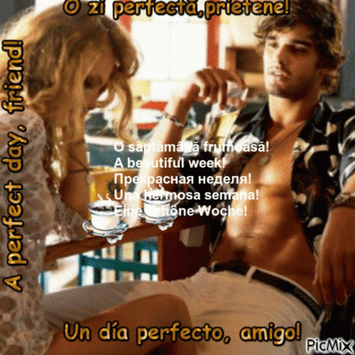 Man and Woman Sitting at Table Un Dia Perfecto Amigo