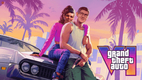 Man and Woman Sitting on Car Hood in Grand Theft Auto