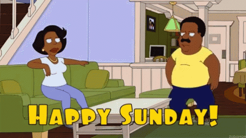 Man and Woman Sitting on Couch Happy Sunday Yellow