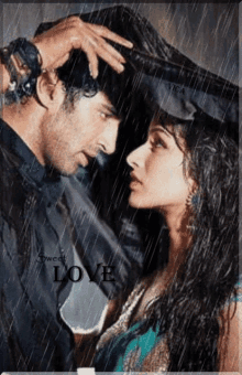 Man and Woman Standing in Rain Love