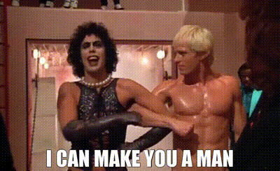 Man And Woman Standing With I Can Make You A Man GIF
