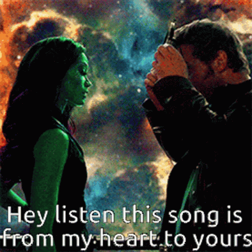 Man and Woman Standing With Text Hey Listen This Song Is From My Heart To Yours