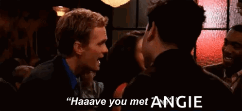 Man and Woman Talking in Bar Saying Haave You Met Angie