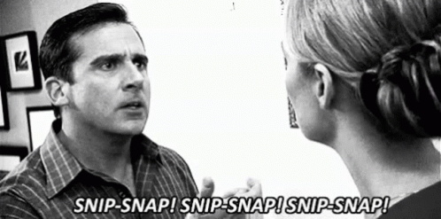 Man and Woman Talking Snip Snap Black and White