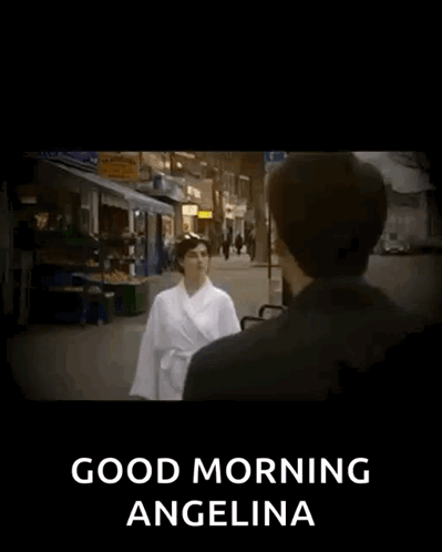 Man And Woman Walking Down Street Saying Good Morning Angelina GIF