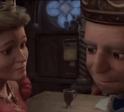 Man And Woman With Crowns Looking At Each Other GIF