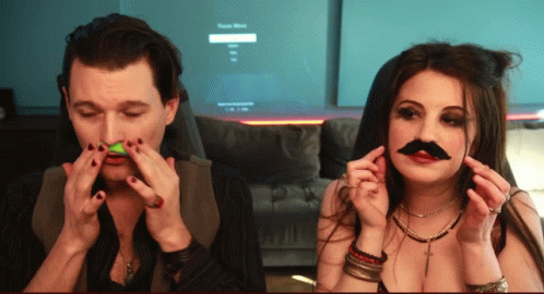 Man and Woman with Fake Mustaches