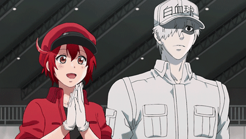 Man And Woman With One Wearing 白血球 Hat GIF
