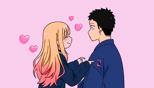 Man And Woman With Pink Hearts Floating GIF