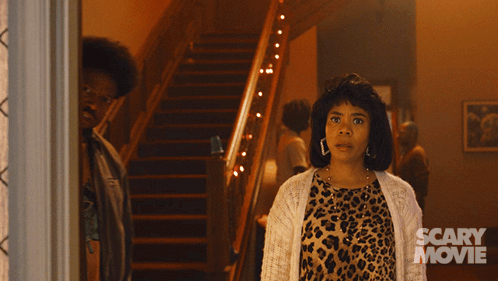 Man and Woman with Scary Movie Text