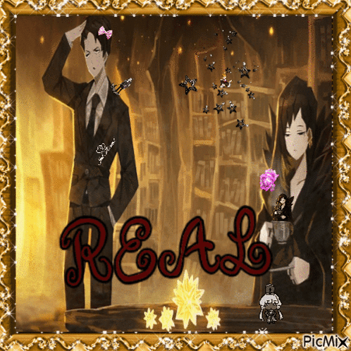 Man And Woman With Word Real In Red GIF