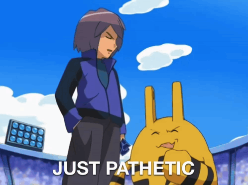Man and Yellow Rabbit Saying Just Pathetic