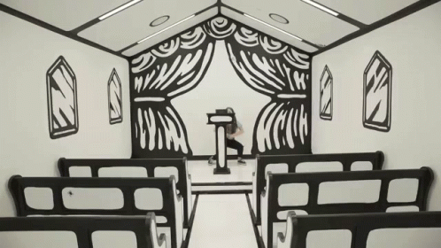 Man at Church Podium With Zebra Print Wall