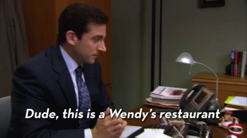 Man at Desk Saying Dude This Is a Wendy's Restaurant
