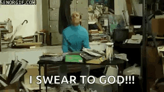 Man at Messy Desk Saying I Swear to God