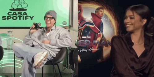 Man At Microphone Beside Spider-Man No Way Home Poster GIF