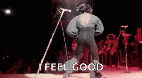 Man at Microphone Saying I Feel Good