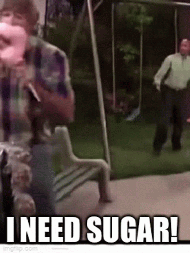Man At Swing Set Saying I Need Sugar GIF