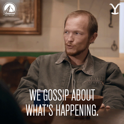 Man At Table We Gossip About What's Happening GIF