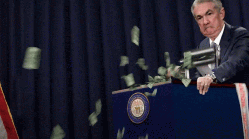 Man Behind Podium With Money Falling
