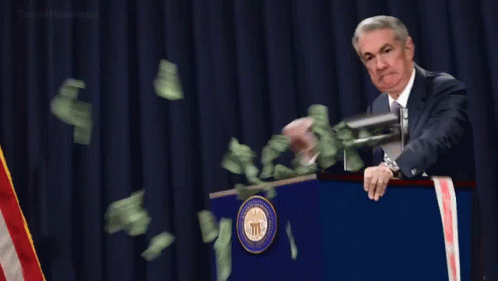 Man Behind Podium With Money Falling