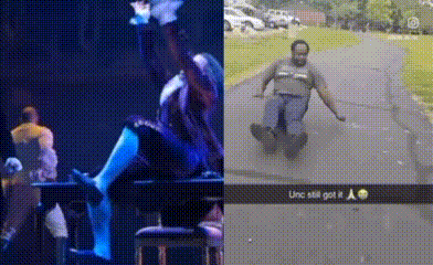 Man Beside Picture of Man Sliding Down Sidewalk