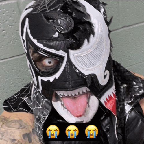 Man Black White Mask Tongue Out Three Crying Faces