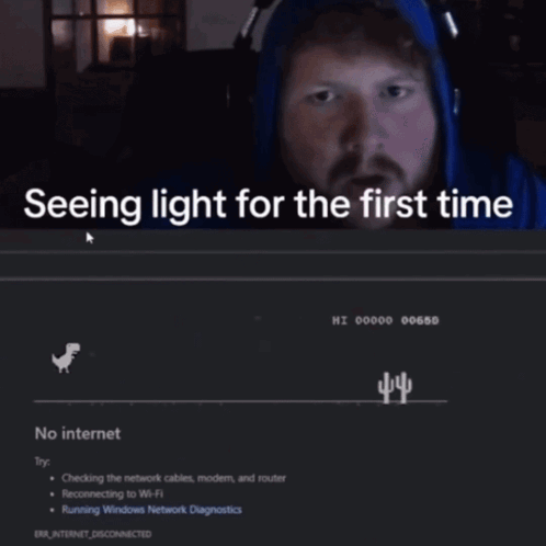 Man Blue Hoodie Computer Seeing Light First Time